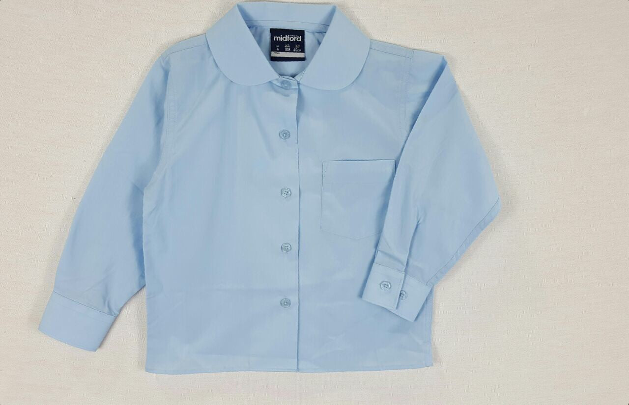 Long Sleeve Sky Blue Blouse with Peter Pan collar